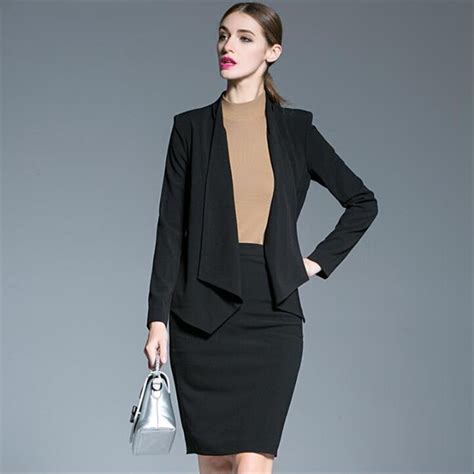 Women Office Suit Sets Skirts Black Plus Size Suit Women Blazers Black