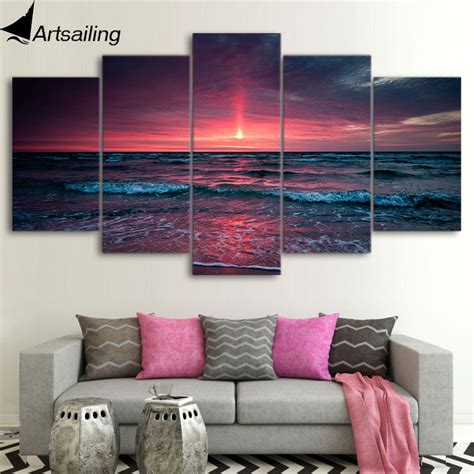 Artsailing Hd Print 5 Piece Canvas Art Sunset Clouds On The Sea Canvas