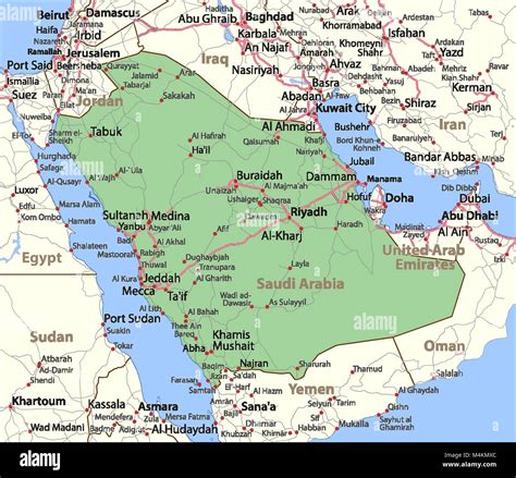 Map Of Saudi Arabia Shows Country Borders Urban Areas Place Names