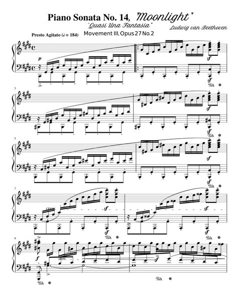 The 3rd movement of the moonlight sonata in one of the most famous movments that beethoven has ever wrote. Piano Sonata No. 14, "Moonlight" 3rd Movement sheet music ...