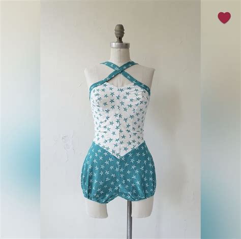 Vintage 40s Cotton Swimsuit 1940s Teal And White Star Print Etsy