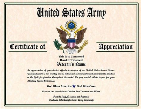 Army Certificate Of Appreciation Template Army Certificate Of
