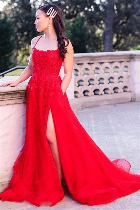 Elegant Backless Red Lace Long Prom Dress With Train Red Lace Formal