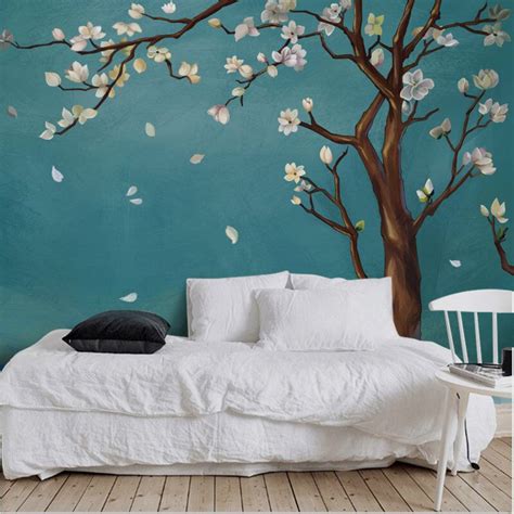 Hand Painted One Large Magnolia Tree Flowers Tree Chinoiserie Etsy