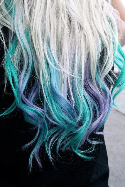 Turquoise And Purple Dip Dyed Platinum Blonde Hair Dip