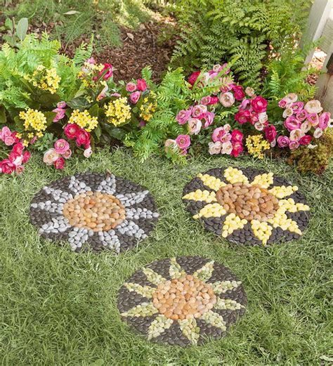 Cheerful And Colorful Sunflower Outdoor Garden Stepping Stones Set Of 3