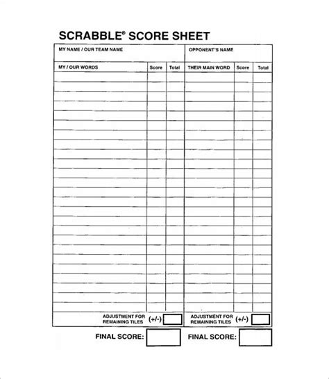 Free 9 Sample Scrabble Score Sheet Templates In Ms Word Pdf