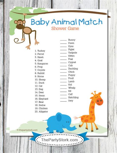 Safari Baby Shower Games Printable Baby Animal Match Game Etsy