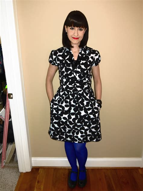 Black And White Floral Dress Blue Tights Black Mary Janes White Floral Dress Blue Tights