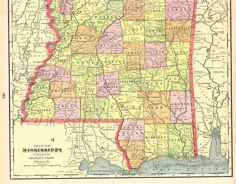 1902 Antique Mississippi Map Vintage Map Of Mississippi State Map