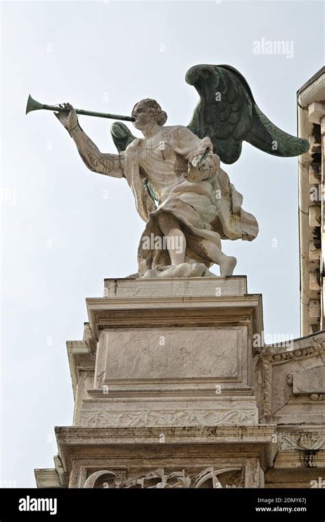 The Angel Blew His Trumpet Antique Decorations Statue On The Facade Of