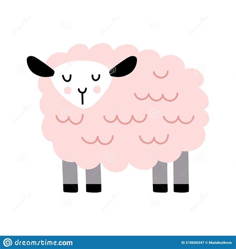Cute Sheep Isolated On White Background In Flat And Doodle Style