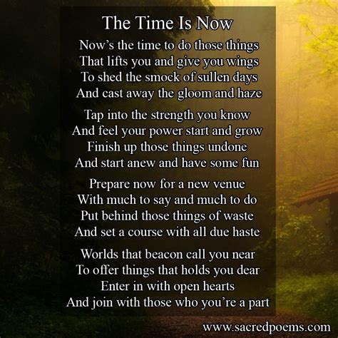 The Time Is Now Inspirational Poem By Robert Longley Inspirational