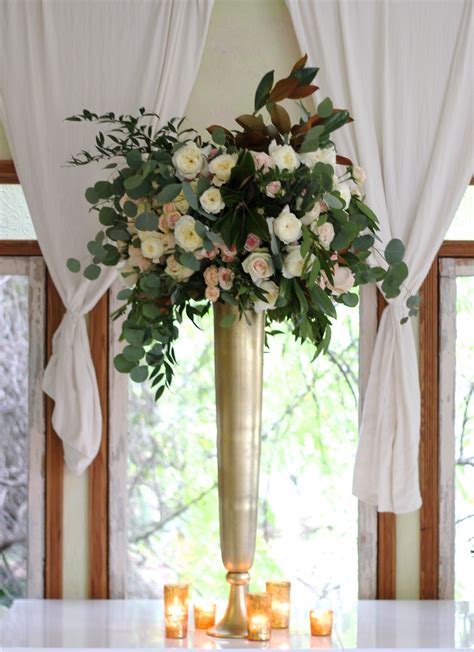 The Altar Arrangements Will Be Tall Gold Vases With Naturally Shaped Lush White Hydrangeas
