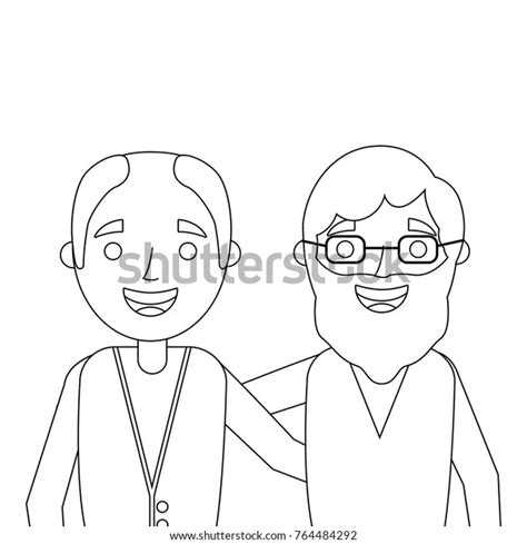 Cartoon Two Old Men Embraced Friends Stock Vector Royalty Free