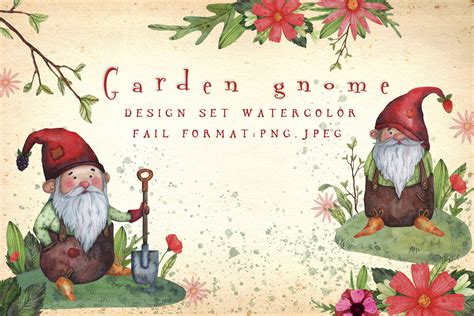 Garden Gnome Watercolor Set By Mariartchef Thehungryjpeg