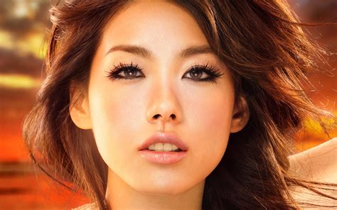Wallpaper Face Women Model Long Hair Asian Black Hair Brown