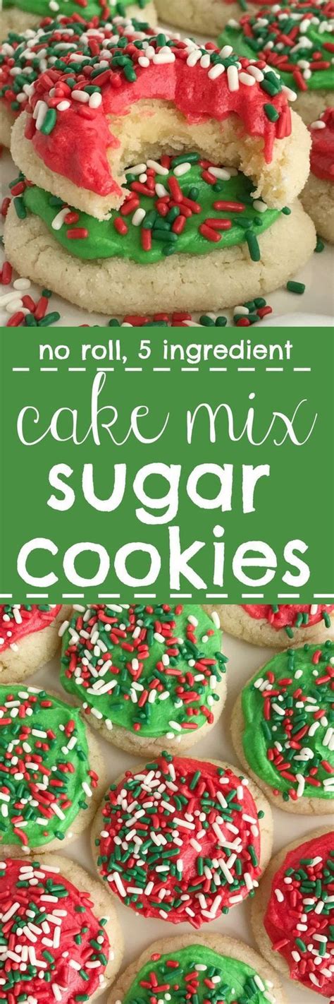 Packed with red and green sprinkles. (no roll, 5 ingredient) Cake Mix Sugar Cookies | Recipe ...