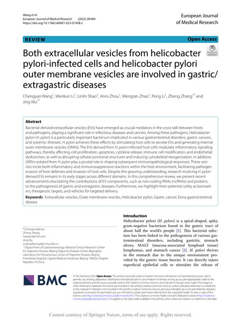 Pdf Both Extracellular Vesicles From Helicobacter Pylori Infected Cells And Helicobacter