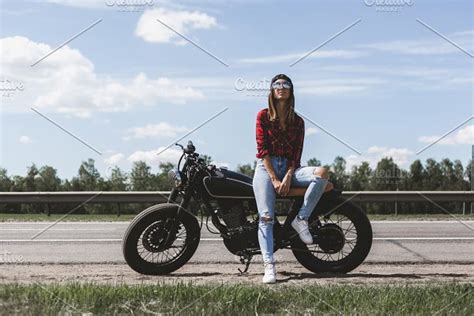 Biker Girl Sitting On Motorcycle High Quality People Images