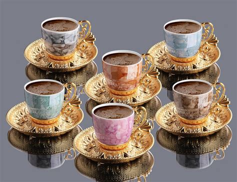 Colorfull Marble Design Luxury Gold Color Coffee Set Traditional Turk