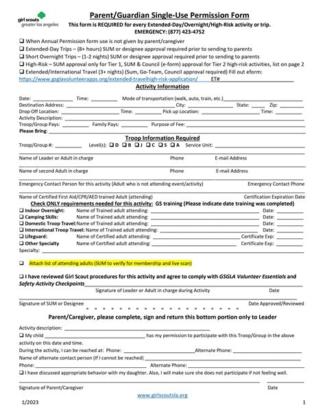 girl scout permission form 2023 printable forms free online