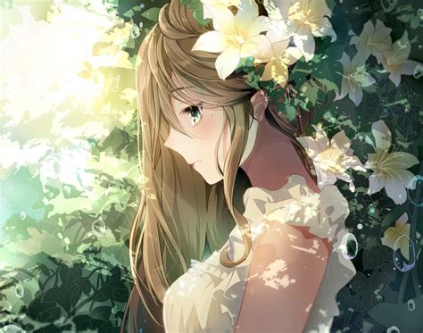 Wallpaper Illustration Flowers Long Hair Anime Girls Brunette