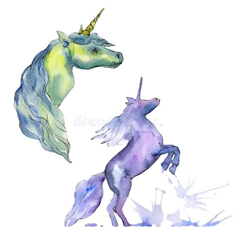 Cute Unicorn Horse Animal Horn Character Watercolor Background