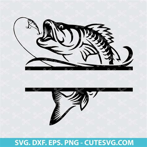 Split Bass Fish For Custom Text SVG Bass Fishing Monogram Svg