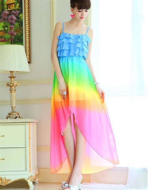 Womens Rainbow Color Chiffon Dress Pink Wawa Pinterest Rainbow Colors Chiffon Dress And