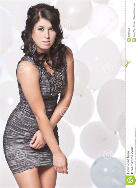 Female Fashion Model Posing With A Balloon Backgro Stock