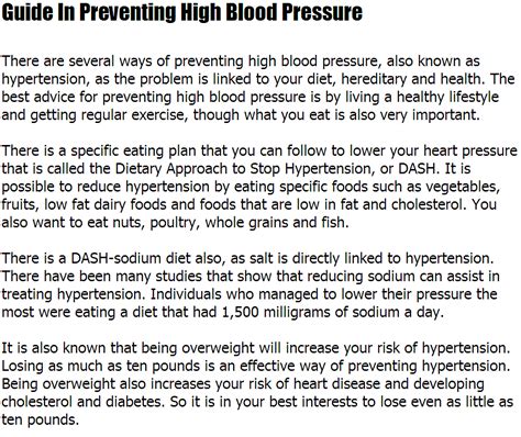 Preventing High Blood Pressure Guide In Preventing High