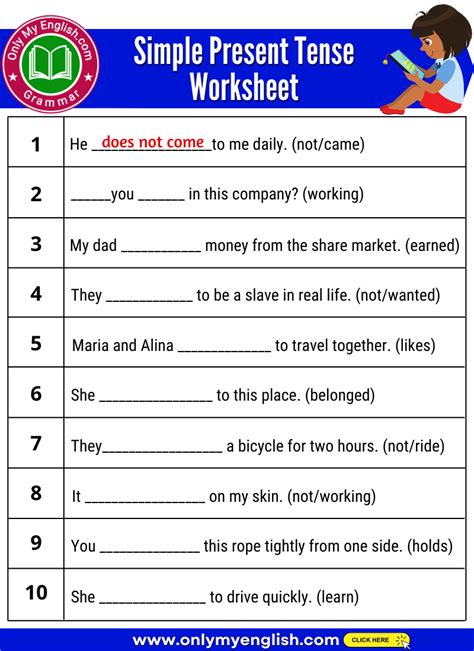 Simple Present Tense Worksheets For Grade Simple Present Tense The