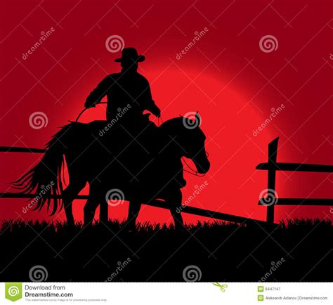 Cowboy Over Sunset Stock Vector Illustration Of Horse 6447147