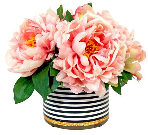 Peony In Striped Pot Peonies Centerpiece Faux Flowers Fake Flowers