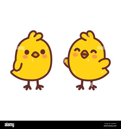 Cute Cartoon Baby Chickens Two Funny Yellow Chicks In Simple Kawaii