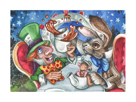 Mad Hatter S Tea Party Watercolor Painting Inspired By Etsy