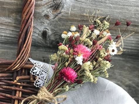 Dried Flower Bouquet Petite Size Pink Strawflowers And Wildglowers