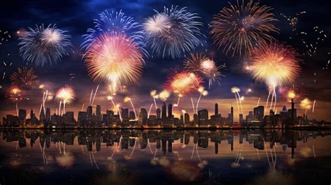 Premium Ai Image New Years Eve Fireworks Display City Skyline
