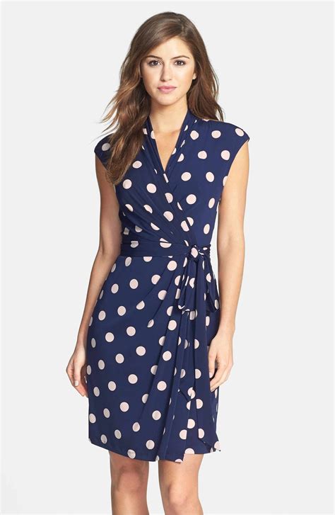 Eliza J Polka Dot Jersey Faux Wrap Dress Regular And Petite Nordstrom