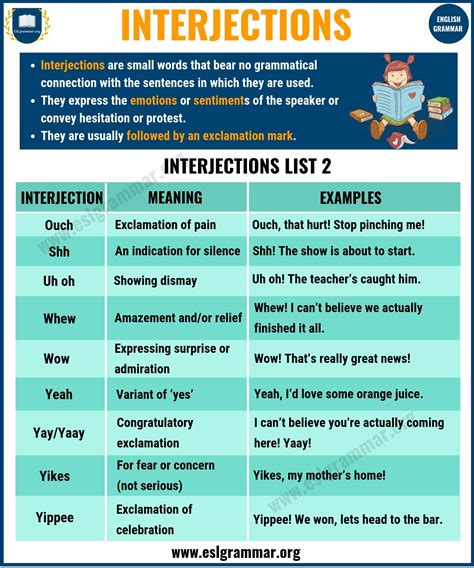 Interjection Definition List Of Interjections And Examples Esl Grammar