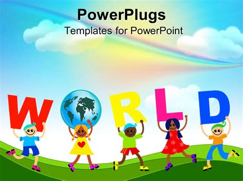 Powerpoint Template Diverse Kids Holds Letters To Spell