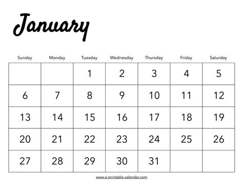2019 January Calendar A Printable Calendar