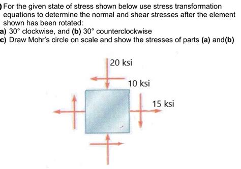 Solved For The Given State Of Stress Shown Below Use Stress