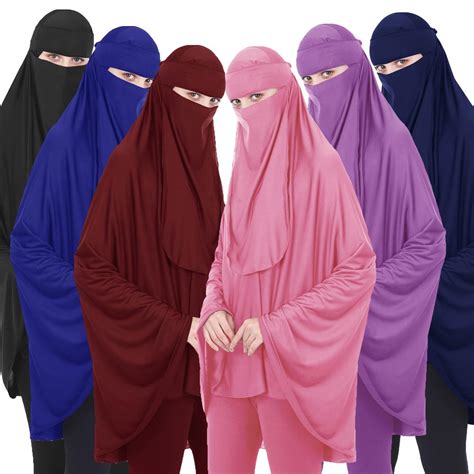 2pcs muslim women niqab long khimar hijab veil scarf amira abaya islamic overhead arab prayer