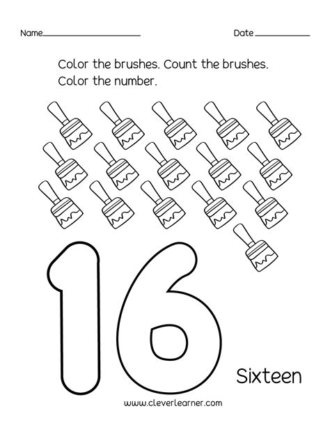 Number 16 Writing Counting And Identification Printable Worksheets For