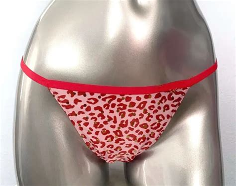 Victorias Secret Nwt Red Pink Cheetah Satin Lace String Bikini Cheeky Panty 16 14 Picclick