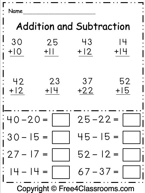 Free 1st Grade Addition And Subtraction Math Worksheet Free Worksheets Free4classrooms