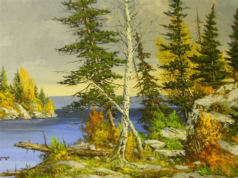 Muskoka Lake Autumn Landscape Painting On Boardcole Bowmancanadian