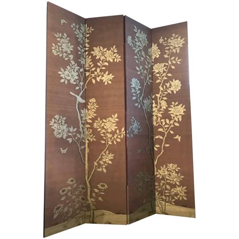 Gracie Silk Hand Painted Screen With Silver Design For Sale At 1stdibs